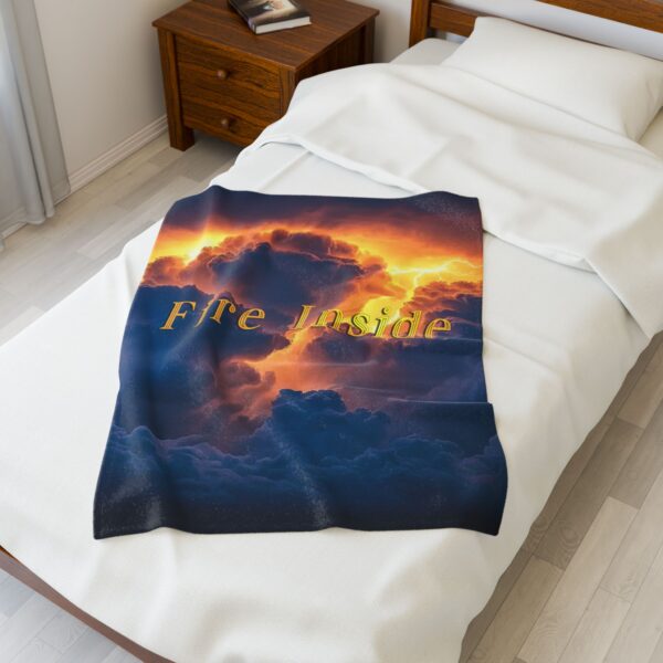 Throw Blanket with our beautiful 'Storm Light' "Fire Inside" design! Beauty of Creation Tropical Storm Velveteen Plush Blanket, Cozy Bedding - Image 4