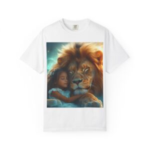 Garment-Dyed Unisex T-Shirt, "Lucy and Lion" Graphic Design Tee, Summer Casual Wear, Relaxed Style