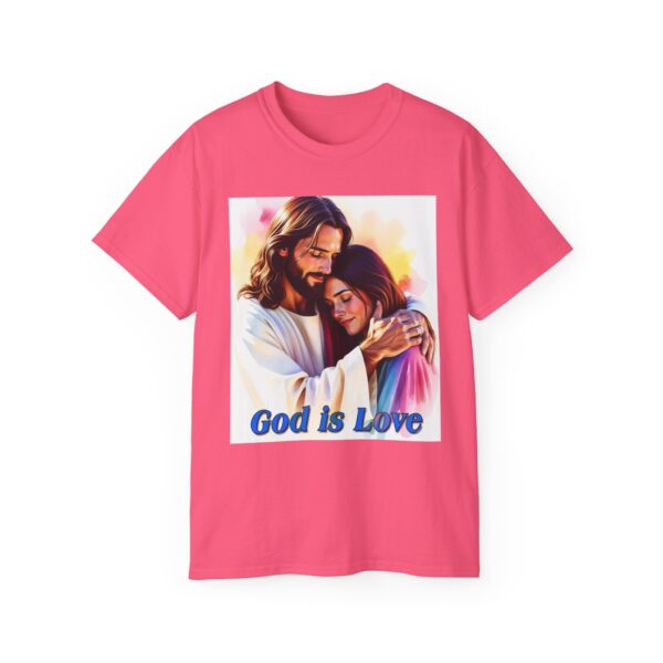 Our "God is Love" series with Jesus hugging a YOUNG LADY, Inspirational Christian Unisex Cotton T-Shirt, Faith Spiritual Apparel, Love Gift - Image 54