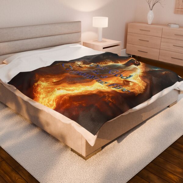 Our majestic "Our God is a Consuming Fire" Inspirational Velveteen Plush Blanket, A Cozy Gift for Anniversary, Home Decor. Throw, Bedding - Image 4