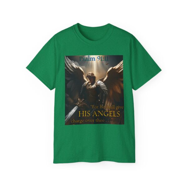 Our Guardian Angel, Psalm 91 "He gives his angels charge over thee" Inspirational Christian Design Unisex Cotton T-Shirt, Faith Apparel - Image 29