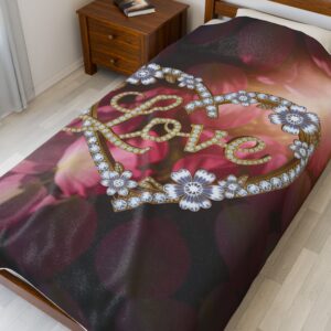 Our Beautiful "LOVE" Inspirational 'Petals' Velveteen Plush Blanket - A Cozy Gift for Anniversary, Wedding, Home Decor. Throw, Bedding