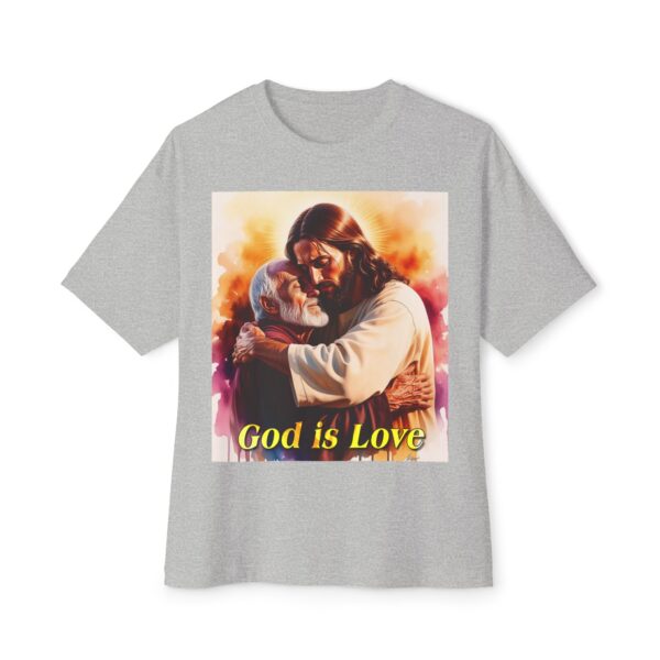 Our "God is Love" series with Jesus hugging Papa! Biblical Unisex Tee Inspirational Christian Tshirt for Men and Women, Boxy Oversized Shirt - Image 29