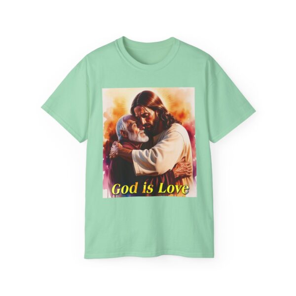 Our "God is Love" series with Jesus hugging PAPA! Inspirational Christian Unisex Cotton T-Shirt, Faith Spiritual Apparel, Love Gift - Image 26