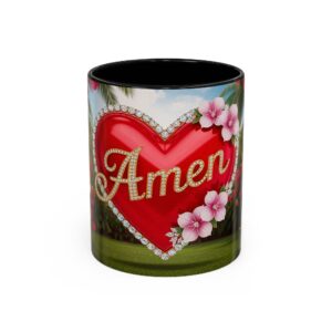 Our "Amen" Inspirational 'Solid Red Heart' Design Accent Coffee Mug, Perfect for Wedding Gifts, Love & Faith Decor, Philippians 4:8
