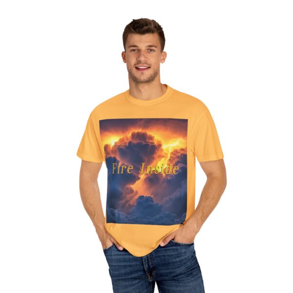 Garment-Dyed Unisex T-Shirt, with our 'Storm Light' "Fire Inside" design! Summer Casual Wear, Relaxed Style Inspirational Tropical Storms - Image 12