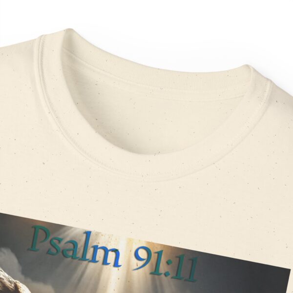 Our Guardian Angel, Psalm 91 "He gives his angels charge over thee" Inspirational Christian Design Unisex Cotton T-Shirt, Faith Apparel - Image 19