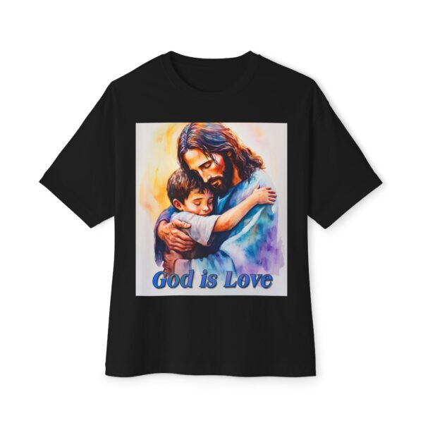 Our "God is Love" series with Jesus hugging a small boy! Christian Unisex Tee, Oversized T-Shirt, Inspirational Shirt, Faith Apparel - Image 9