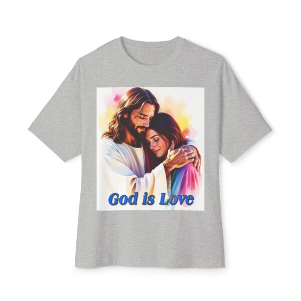 Our "God is Love" series featuring Jesus hugging a young lady! Inspirational Christian Unisex Tee, Oversized Shirt, Boxy Top - Image 29