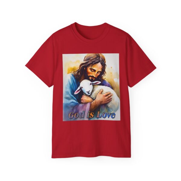 Our "God is Love" series with Jesus hugging a BABY LAMB, Inspirational Christian Unisex Cotton T-Shirt, Faith Spiritual Apparel, Love Gift - Image 58