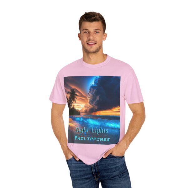 Garment-Dyed Unisex T-Shirt, with our "Night Lights - Philippines" design! Summer Casual Wear, Relaxed Style Inspirational Tropical Beach - Image 50