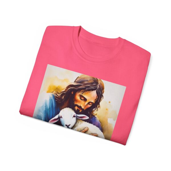 Our "God is Love" series with Jesus hugging a BABY LAMB, Inspirational Christian Unisex Cotton T-Shirt, Faith Spiritual Apparel, Love Gift - Image 57