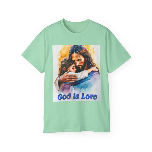 Our "God is Love" series with Jesus hugging a LITTLE GIRL, Inspirational Christian Unisex Cotton T-Shirt, Faith Spiritual Apparel, Love Gift - Image 25