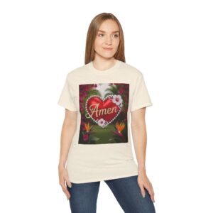 Our "Amen" Inspirational 'Solid Red Heart' Design Vintage Christian Faith Apparel Unisex Cotton T-Shirt, Thoughtful Quote, Philippians 4:8