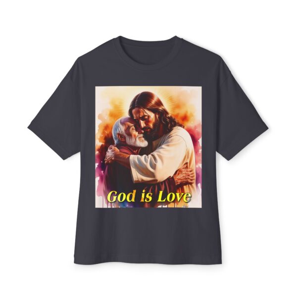 Our "God is Love" series with Jesus hugging Papa! Biblical Unisex Tee Inspirational Christian Tshirt for Men and Women, Boxy Oversized Shirt - Image 21