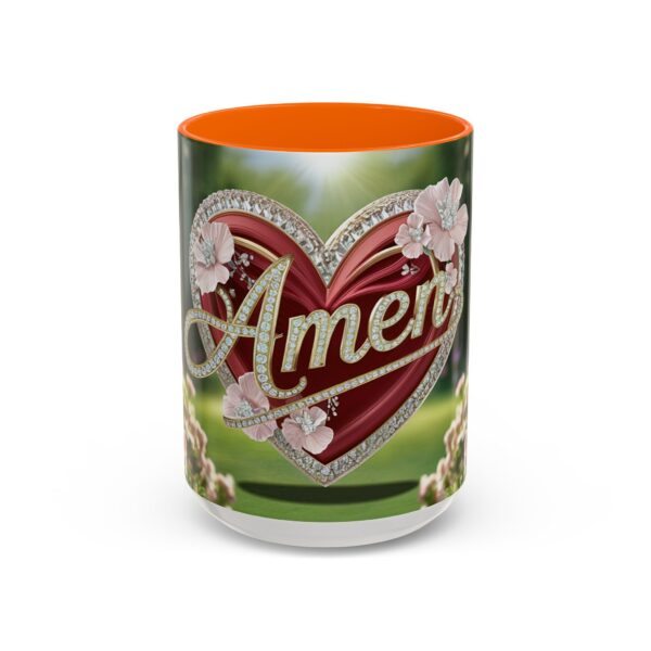 Our "Amen" Inspirational 'Elaborate Red Flowers Heart' design Accent Coffee Mug, Perfect for Wedding Gifts, Love & Faith Decor, Philippians 4:8 - Image 53