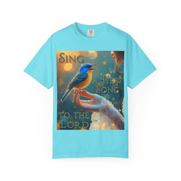 Garment-Dyed Unisex T-Shirt, with our 'Song Bird' "Sing a New Song" design! Summer Casual Wear, Relaxed Style Inspirational Phil 4:8 - Image 29