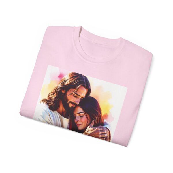 Our "God is Love" series with Jesus hugging a YOUNG LADY, Inspirational Christian Unisex Cotton T-Shirt, Faith Spiritual Apparel, Love Gift - Image 53