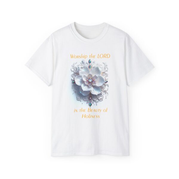 Our inspirational "Worship the Lord in the Beauty of Holiness" Christian Unisex Cotton T-Shirt, Faith Apparel, Love Gift, Gospel Fashion