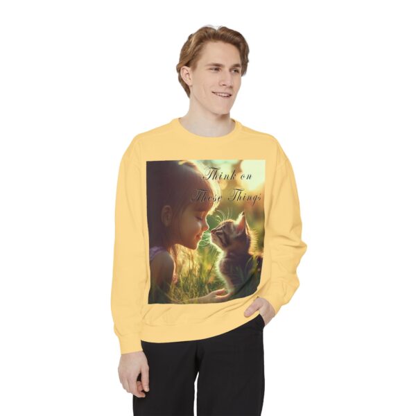Sweatshirt Unisex Inspirational 'Kitten Kisses' "Think on these things". Christian Apparel, Faith-Based Comfort, Jumper, Gift for Believers - Image 4