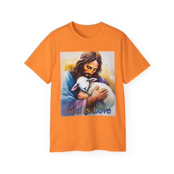 Our "God is Love" series with Jesus hugging a BABY LAMB, Inspirational Christian Unisex Cotton T-Shirt, Faith Spiritual Apparel, Love Gift - Image 9