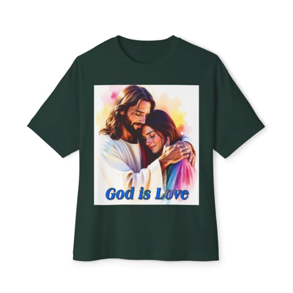 Our "God is Love" series featuring Jesus hugging a young lady! Inspirational Christian Unisex Tee, Oversized Shirt, Boxy Top - Image 25