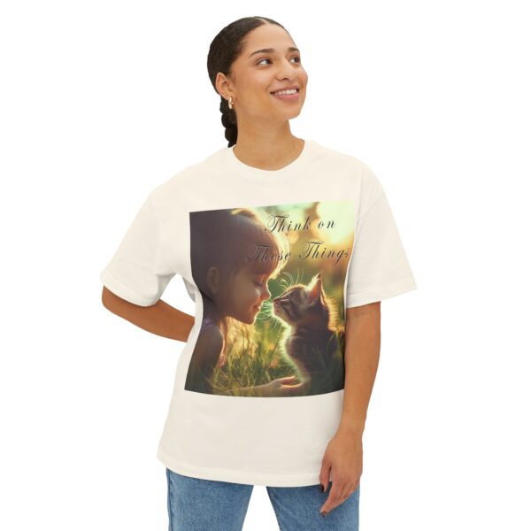 Inspirational Unisex Tee, Oversized T-Shirt for Men and Women, with 'Kitten Kisses' "Think on these things" design Faith Apparel, Biblical - Image 15