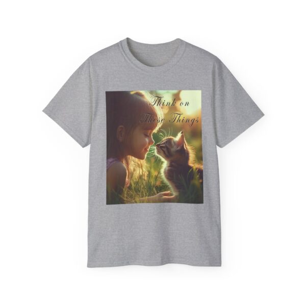 Inspirational 'Kitten Kisses' "Think on these things" Vintage Christian Faith Apparel Unisex Cotton T-Shirt, Pet Lover Cute Thoughtful Quote - Image 5