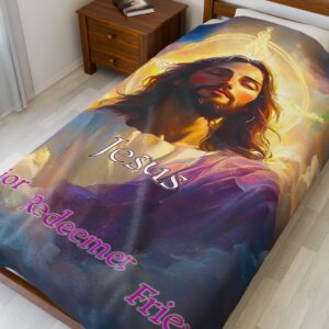 Jesus: Savior, Redeemer, Friend Inspirational Velveteen Plush Blanket - Cozy Gift or Home Decor. Throw, Bedding, Inspirational
