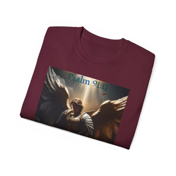 Our Guardian Angel, Psalm 91 "He gives his angels charge over thee" Inspirational Christian Design Unisex Cotton T-Shirt, Faith Apparel - Image 4