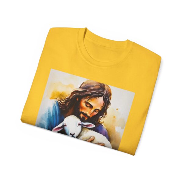 Our "God is Love" series with Jesus hugging a BABY LAMB, Inspirational Christian Unisex Cotton T-Shirt, Faith Spiritual Apparel, Love Gift - Image 24