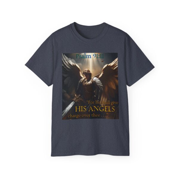 Our Guardian Angel, Psalm 91 "He gives his angels charge over thee" Inspirational Christian Design Unisex Cotton T-Shirt, Faith Apparel - Image 41