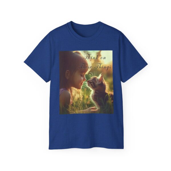 Inspirational 'Kitten Kisses' "Think on these things" Vintage Christian Faith Apparel Unisex Cotton T-Shirt, Pet Lover Cute Thoughtful Quote - Image 37