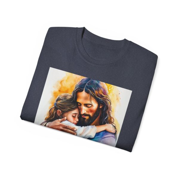 Our "God is Love" series with Jesus hugging a LITTLE GIRL, Inspirational Christian Unisex Cotton T-Shirt, Faith Spiritual Apparel, Love Gift - Image 45