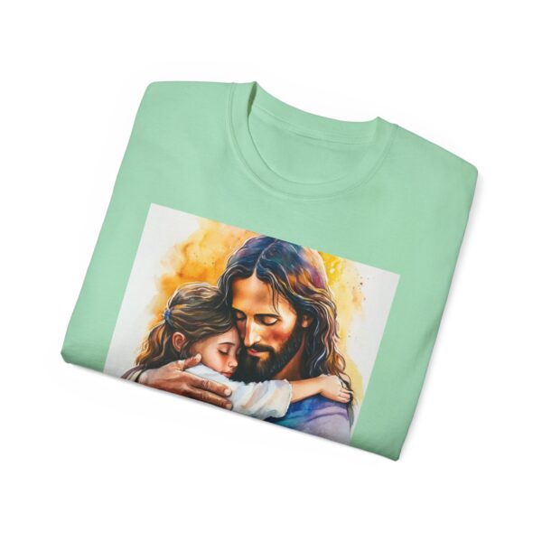 Our "God is Love" series with Jesus hugging a LITTLE GIRL, Inspirational Christian Unisex Cotton T-Shirt, Faith Spiritual Apparel, Love Gift - Image 28