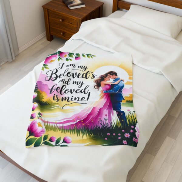 Our beautiful "I am my Beloved's" Inspirational Velveteen Plush Blanket - A Cozy Gift for Wedding, Anniversary, Home Decor. Throw, Bedding - Image 11