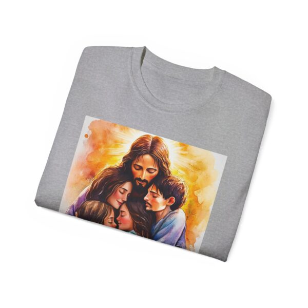 Our "God is Love" series with Jesus hugging a SMALL FAMILY Inspirational Christian Unisex Cotton T-Shirt, Faith Spiritual Apparel, Love Gift - Image 9