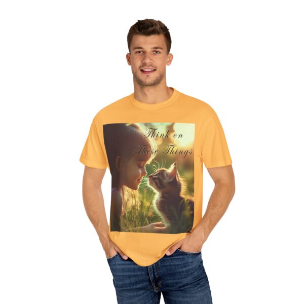 Garment-Dyed Unisex T-Shirt with our 'Kitten Kisses' "Think on these things" design summer Casual Wear, Relaxed Style Inspirational Phil 4:8 - Image 12