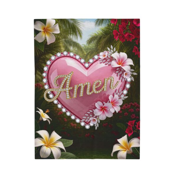 Our Beautiful "Amen" Inspirational 'Pink Heart' Design Velveteen Plush Throw Blanket, Cozy Gift for Anniversary, Home Decor Bedding - Image 9