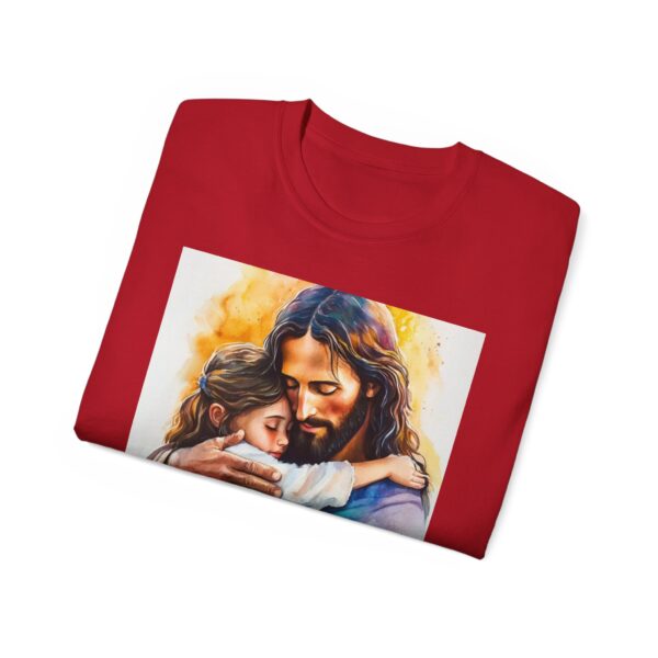 Our "God is Love" series with Jesus hugging a LITTLE GIRL, Inspirational Christian Unisex Cotton T-Shirt, Faith Spiritual Apparel, Love Gift - Image 61