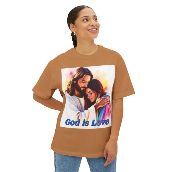 Our "God is Love" series featuring Jesus hugging a young lady! Inspirational Christian Unisex Tee, Oversized Shirt, Boxy Top - Image 19