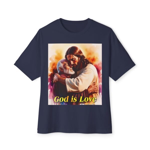 Our "God is Love" series with Jesus hugging Papa! Biblical Unisex Tee Inspirational Christian Tshirt for Men and Women, Boxy Oversized Shirt - Image 33