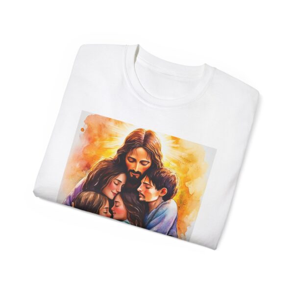 Our "God is Love" series with Jesus hugging a SMALL FAMILY Inspirational Christian Unisex Cotton T-Shirt, Faith Spiritual Apparel, Love Gift - Image 5