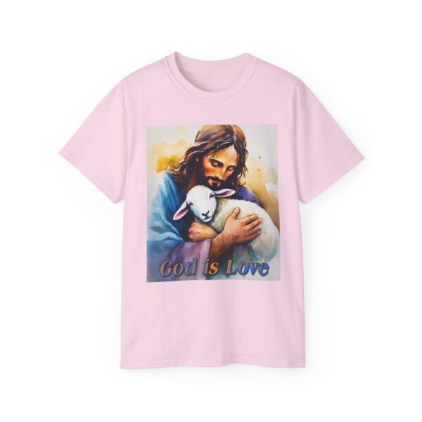 Our "God is Love" series with Jesus hugging a BABY LAMB, Inspirational Christian Unisex Cotton T-Shirt, Faith Spiritual Apparel, Love Gift - Image 49