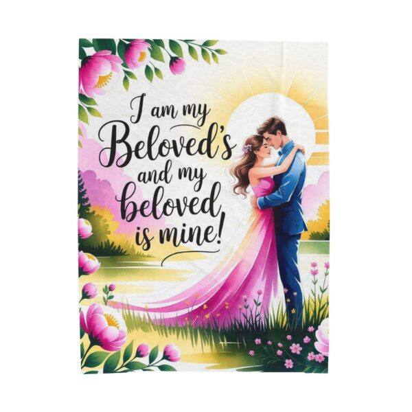 Our beautiful "I am my Beloved's" Inspirational Velveteen Plush Blanket - A Cozy Gift for Wedding, Anniversary, Home Decor. Throw, Bedding - Image 2