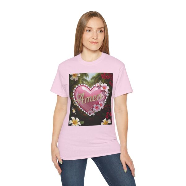 Our "Amen" Inspirational 'Solid Pink Heart' Design Vintage Christian Faith Apparel Unisex Cotton T-Shirt, Thoughtful Quote, Philippians 4:8