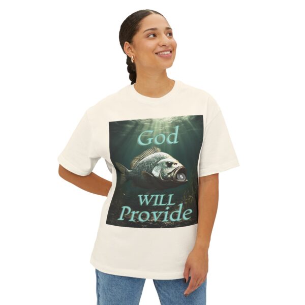 Biblical "God WILL Provide" Unisex Tee, Fish with Coin, Israel, Sea of Galilee, Inspirational, Christian Tshirt, Oversized Shirt, Boxy Top - Image 3