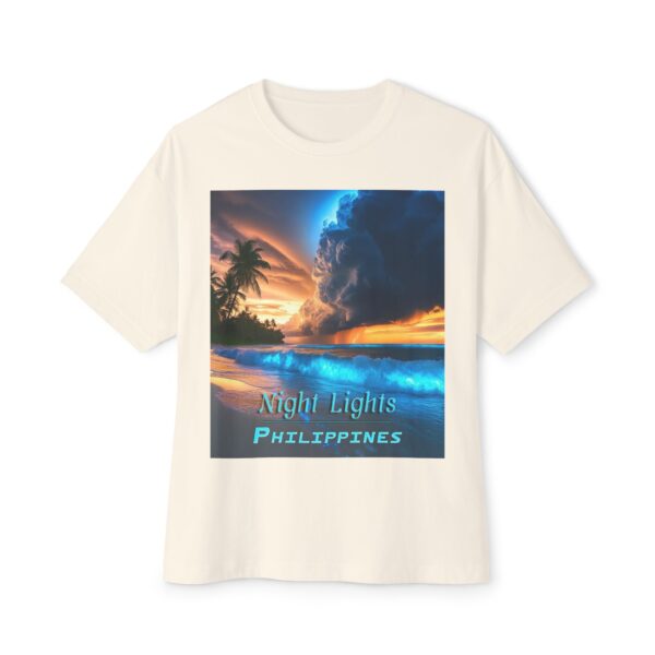 Inspirational Unisex Tee, Oversized T-Shirt for Men and Women, with our "Night Lights-Philippines" design! Beauty of Creation Tropical Beach - Image 13