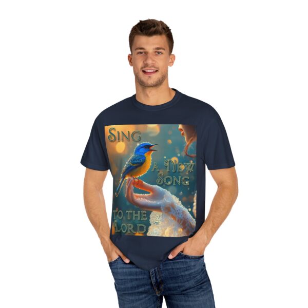 Garment-Dyed Unisex T-Shirt, with our 'Song Bird' "Sing a New Song" design! Summer Casual Wear, Relaxed Style Inspirational Phil 4:8 - Image 44