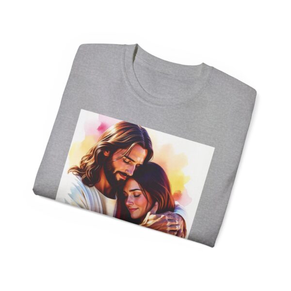 Our "God is Love" series with Jesus hugging a YOUNG LADY, Inspirational Christian Unisex Cotton T-Shirt, Faith Spiritual Apparel, Love Gift - Image 9